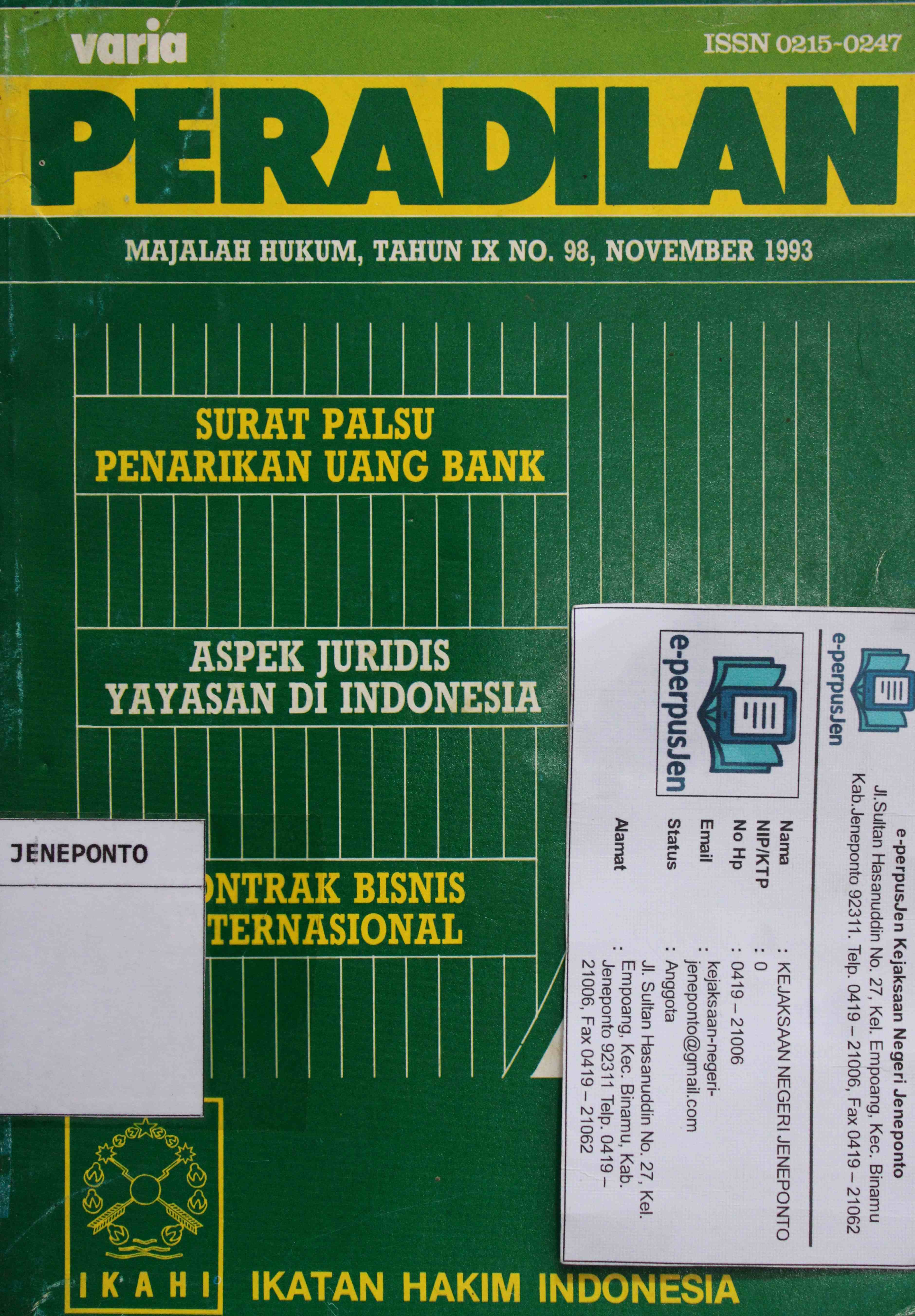 Varia Peradilan Majalah Hukum Tahun IX No 98 November 1993